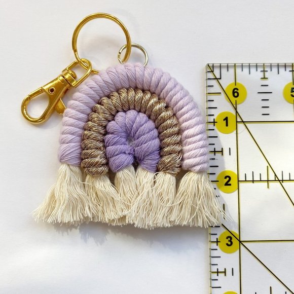 Macrame Rainbow Keychain, Macrame Bag Charm, Purse Charm,Boho Bridal Decor - Picture 4 of 5